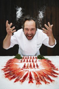 chef with his prawns